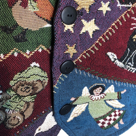 Vintage Christmas Vest Vtg patchwork waist coat Women’s button up medium large❤️ - Picture 7 of 8